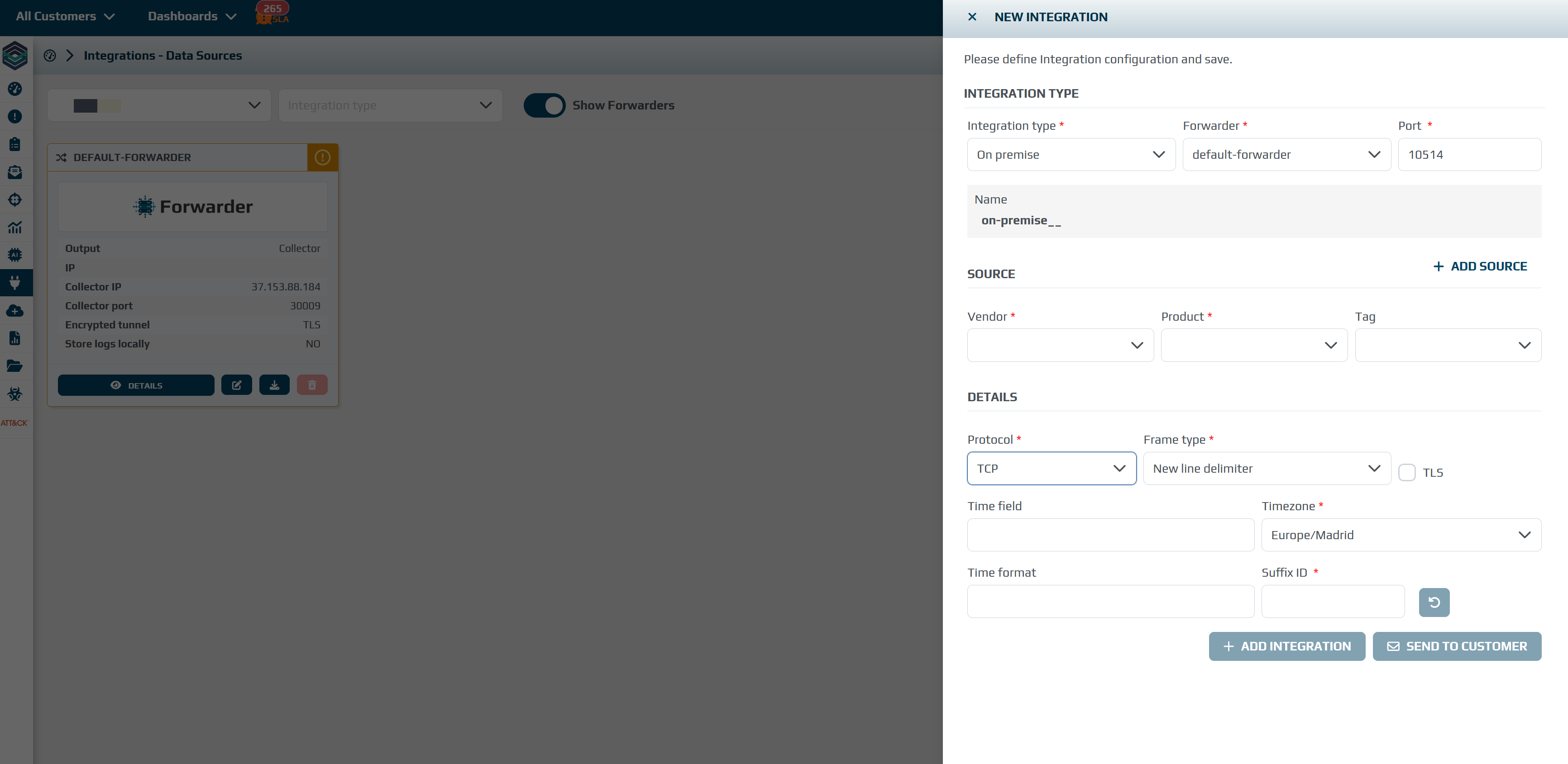 New data source integration configuration panel